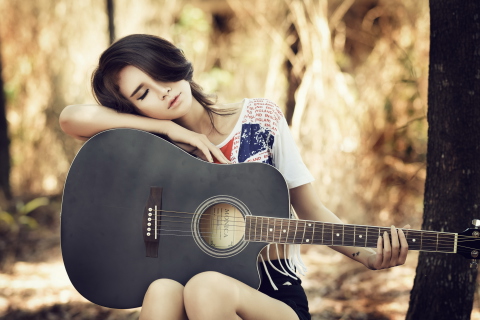 Pretty Girl With Guitar wallpaper 480x320