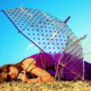 Das Girl Under Umbrella Wallpaper 128x128