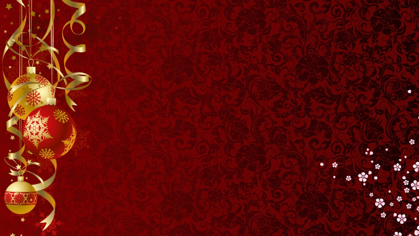 Обои Red Xmas Ornaments 1366x768