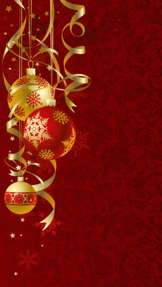 Das Red Xmas Ornaments Wallpaper 640x1136