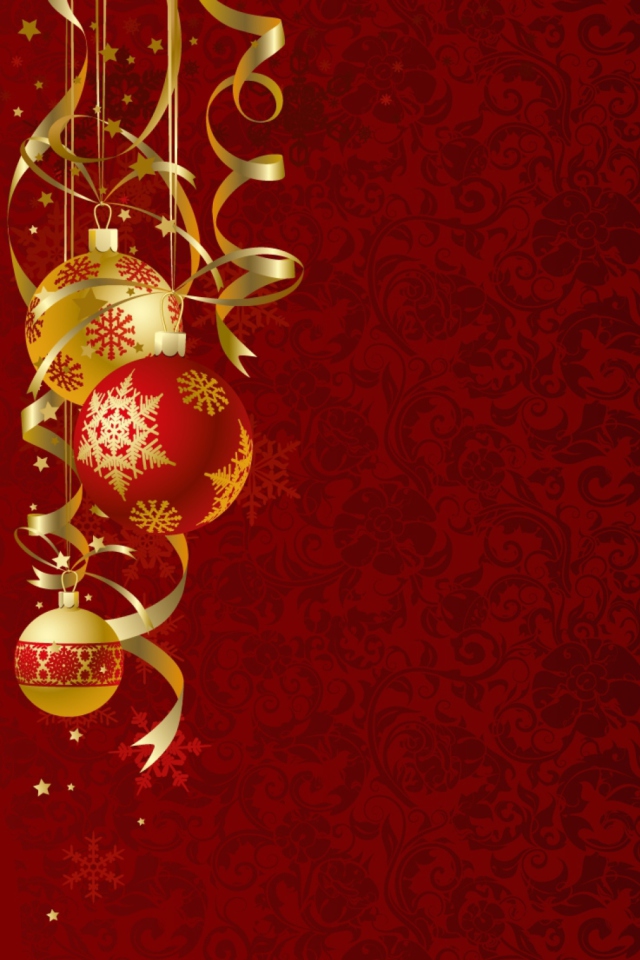 Das Red Xmas Ornaments Wallpaper 640x960