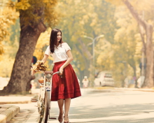 Das Romantic Girl With Bicycle And Flowers Wallpaper 220x176