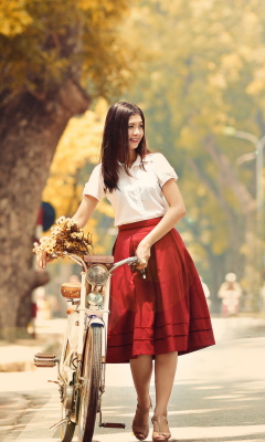 Romantic Girl With Bicycle And Flowers wallpaper 240x400