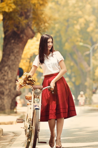 Fondo de pantalla Romantic Girl With Bicycle And Flowers 320x480