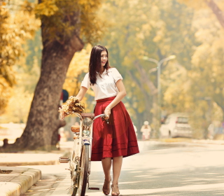 Romantic Girl With Bicycle And Flowers - Obrázkek zdarma pro iPad mini