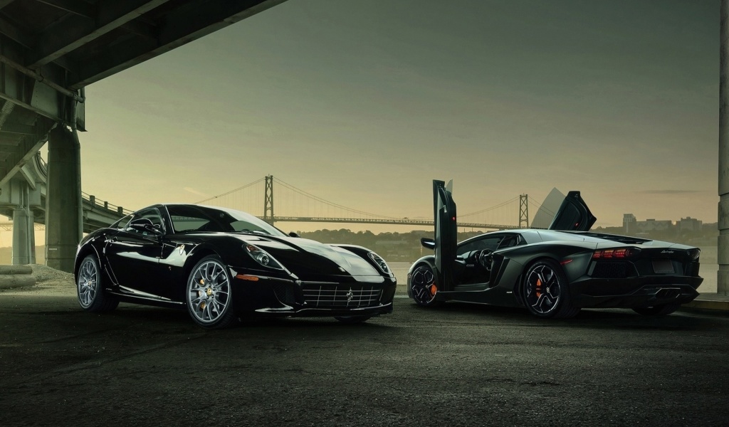 Обои Lamborghini Aventador And Ferrari 599 GTB 1024x600