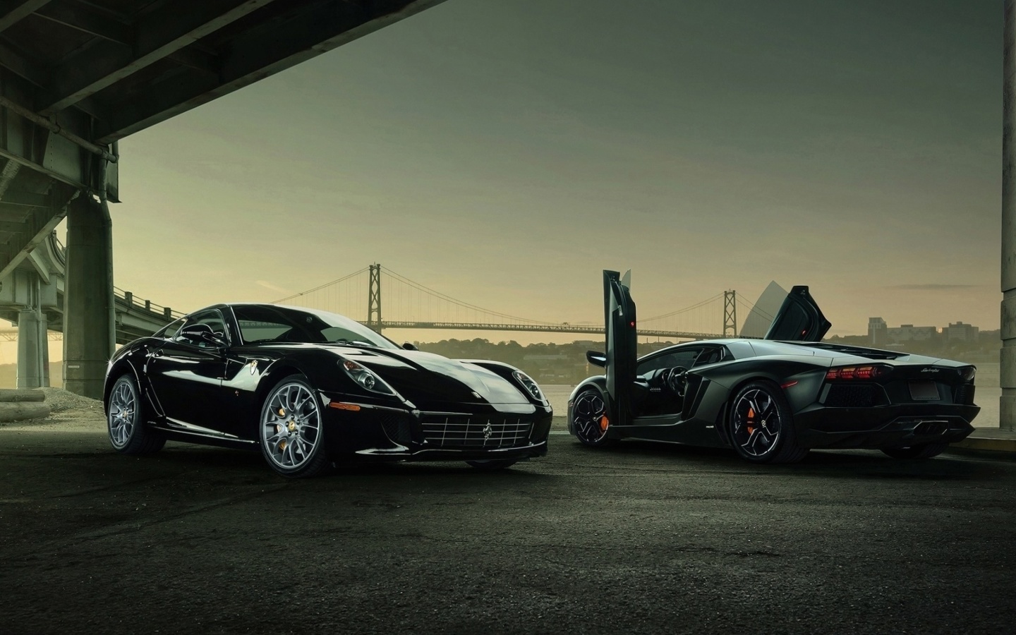 Обои Lamborghini Aventador And Ferrari 599 GTB 1440x900