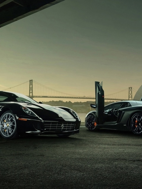 Fondo de pantalla Lamborghini Aventador And Ferrari 599 GTB 480x640