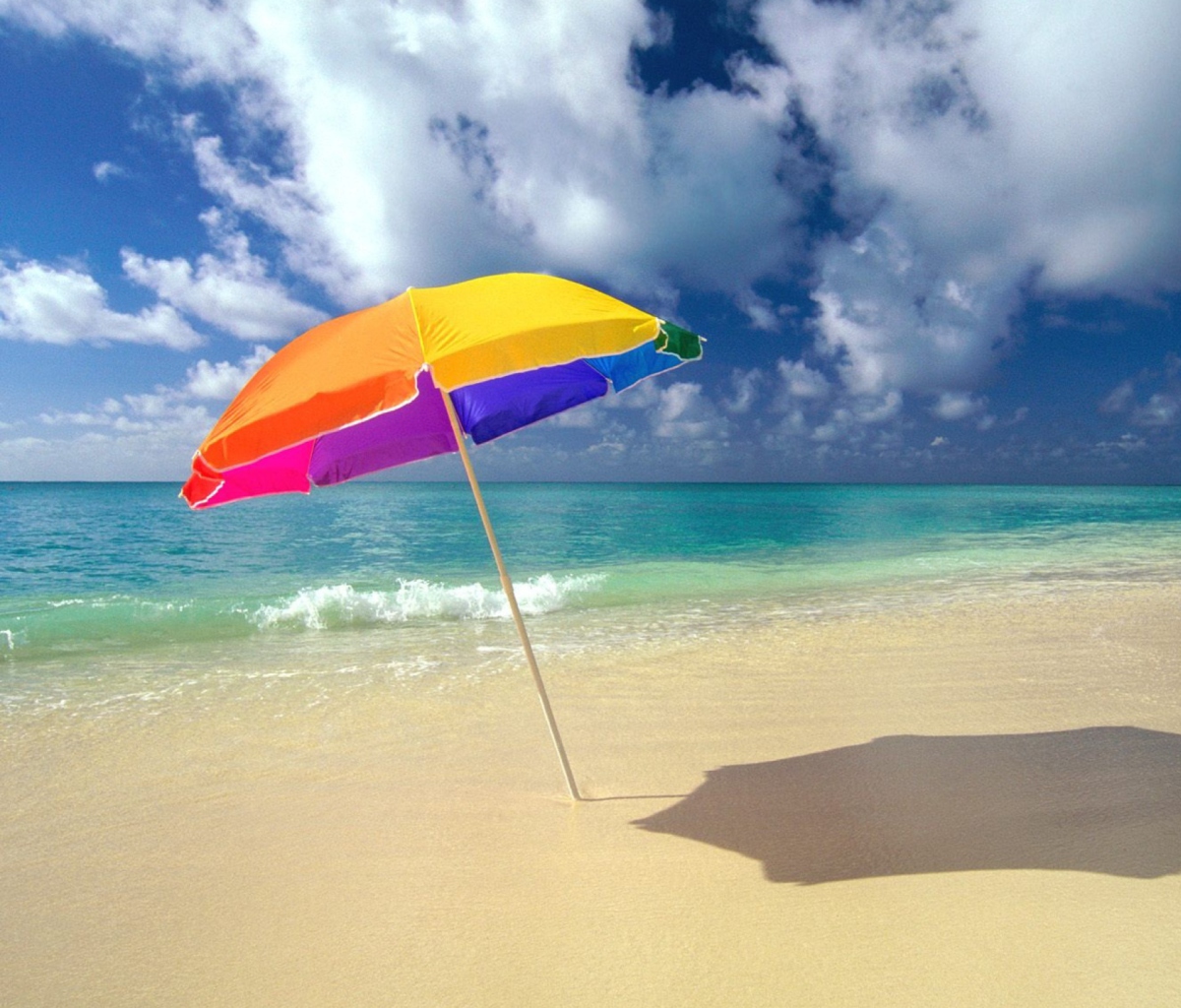 Обои Rainbow Umbrella At Beach 1200x1024