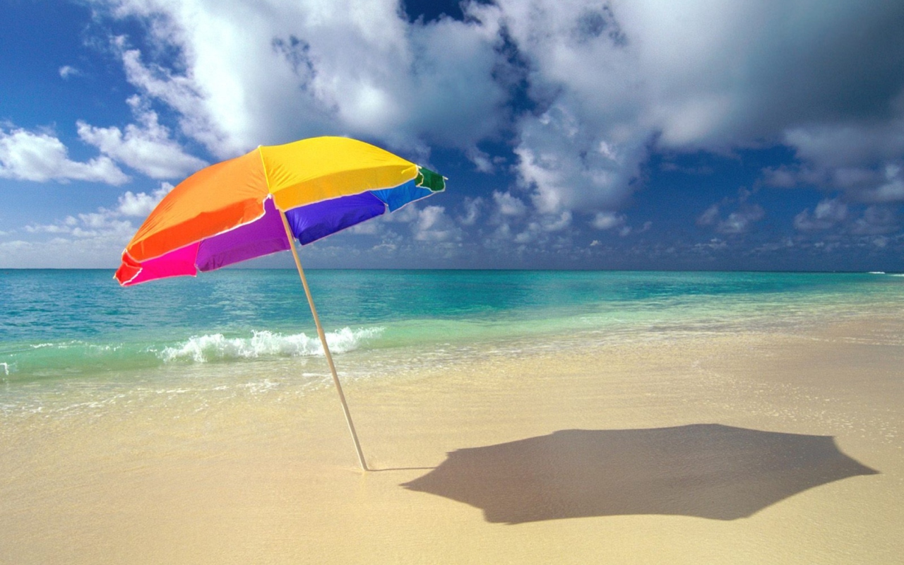 Обои Rainbow Umbrella At Beach 1280x800