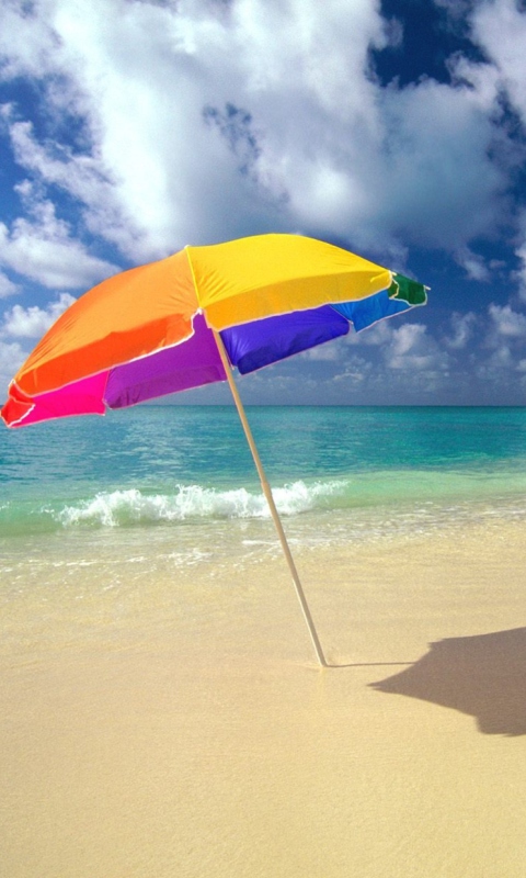Обои Rainbow Umbrella At Beach 480x800