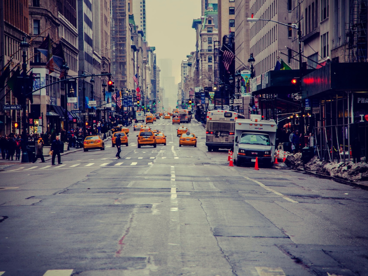 Обои New York City Usa Street Taxi 1400x1050