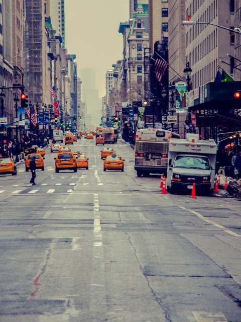 Обои New York City Usa Street Taxi 480x640