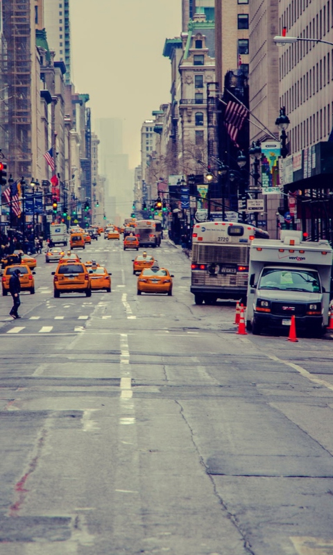 Fondo de pantalla New York City Usa Street Taxi 480x800
