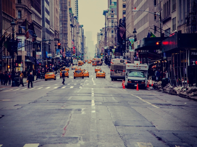 Обои New York City Usa Street Taxi 640x480