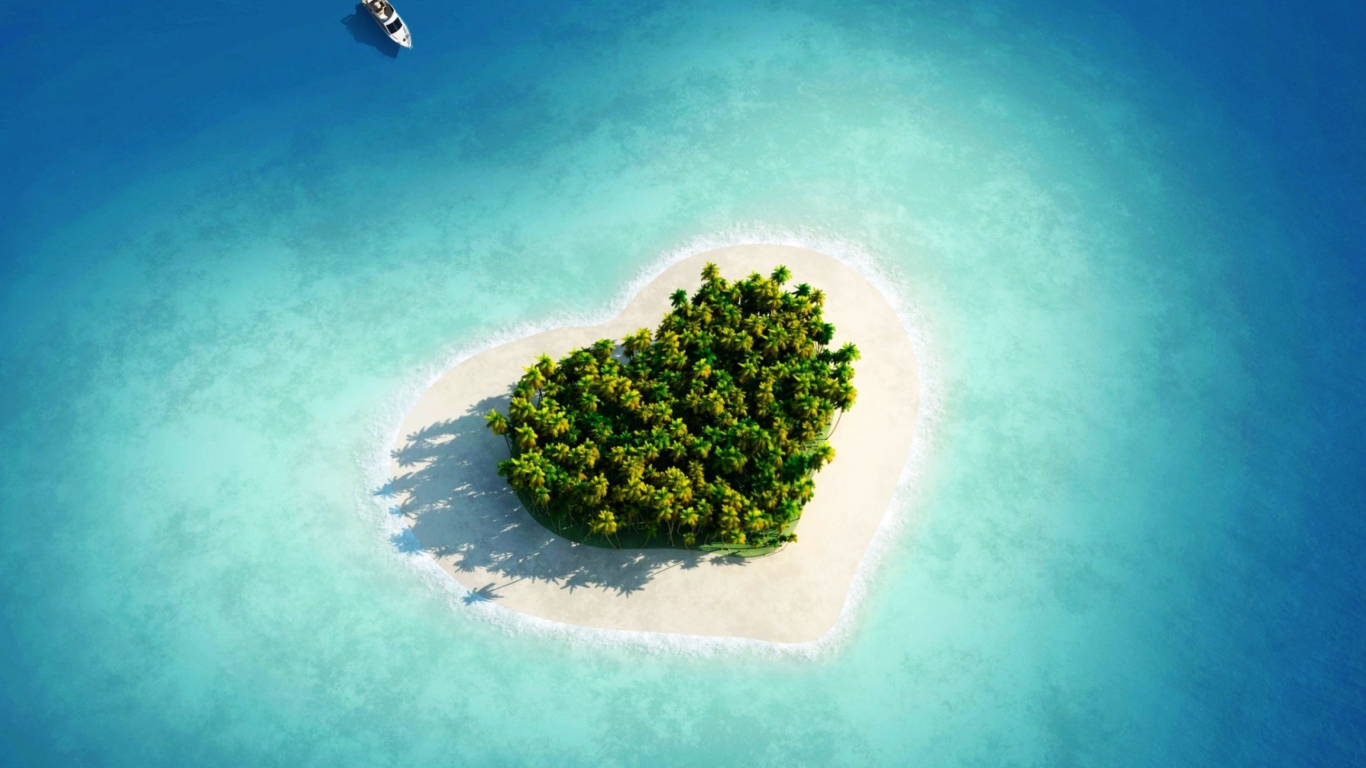 Fondo de pantalla Heart Shaped Tropical Island 1366x768