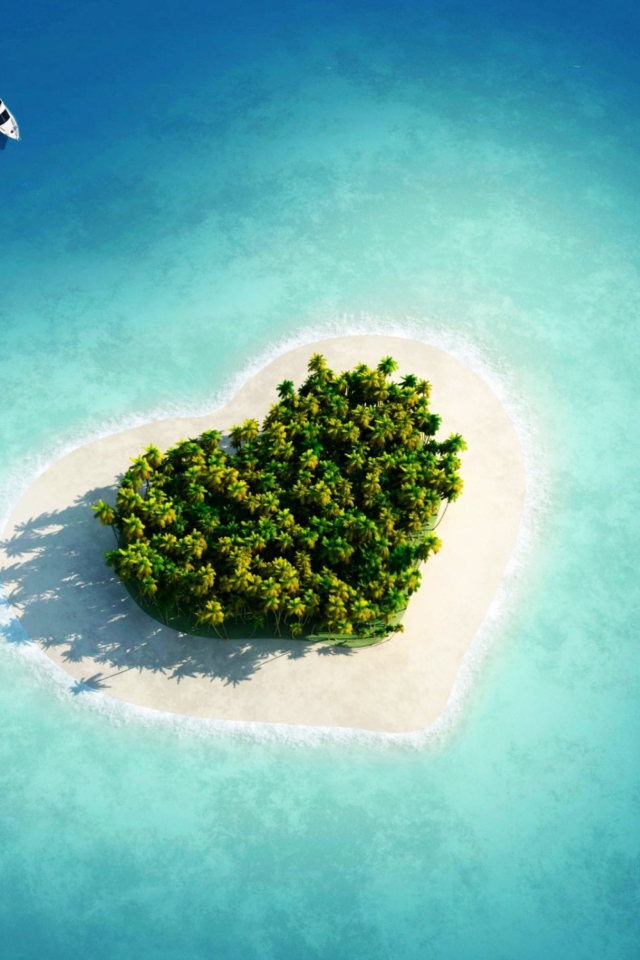 Fondo de pantalla Heart Shaped Tropical Island 640x960