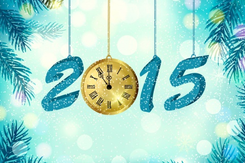Happy New Year 2015 with Clock wallpaper 480x320