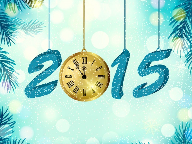 Обои Happy New Year 2015 with Clock 640x480