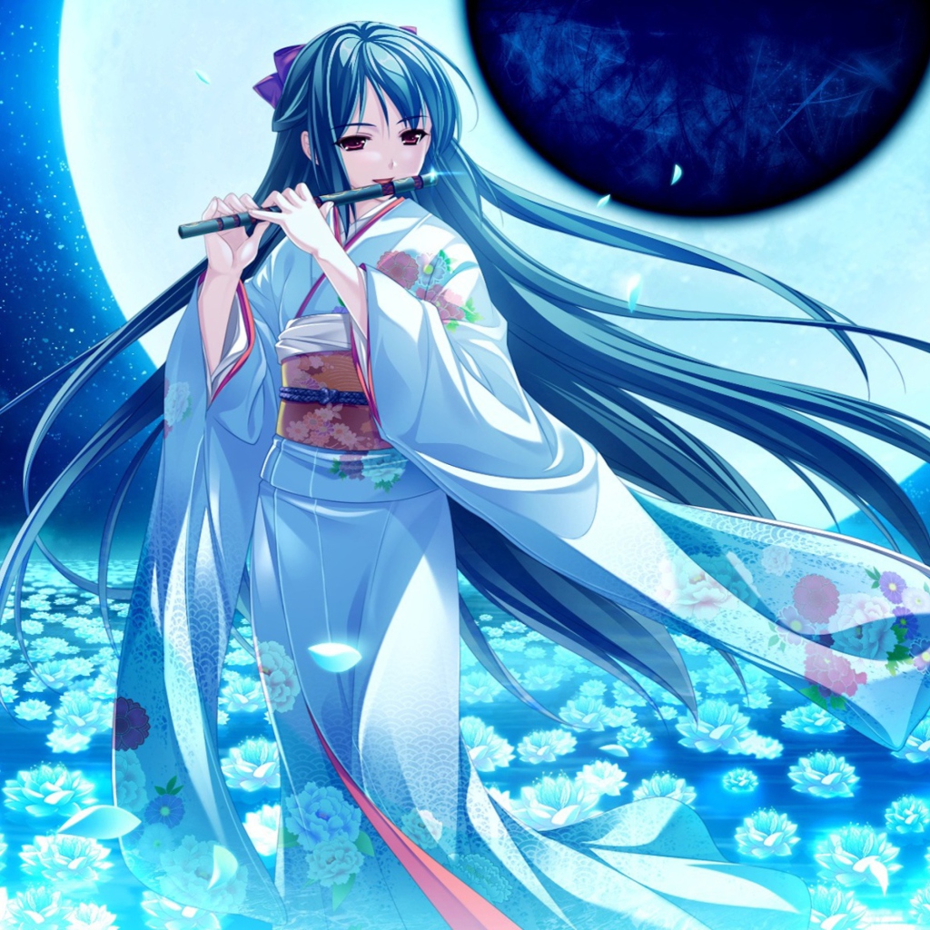 Das Tsukumo No Kanade Anime Girl Blue Kimono Wallpaper 1024x1024