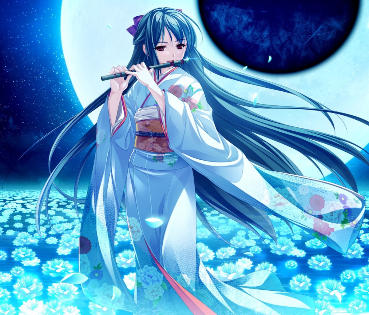 Screenshot №1 pro téma Tsukumo No Kanade Anime Girl Blue Kimono 1200x1024