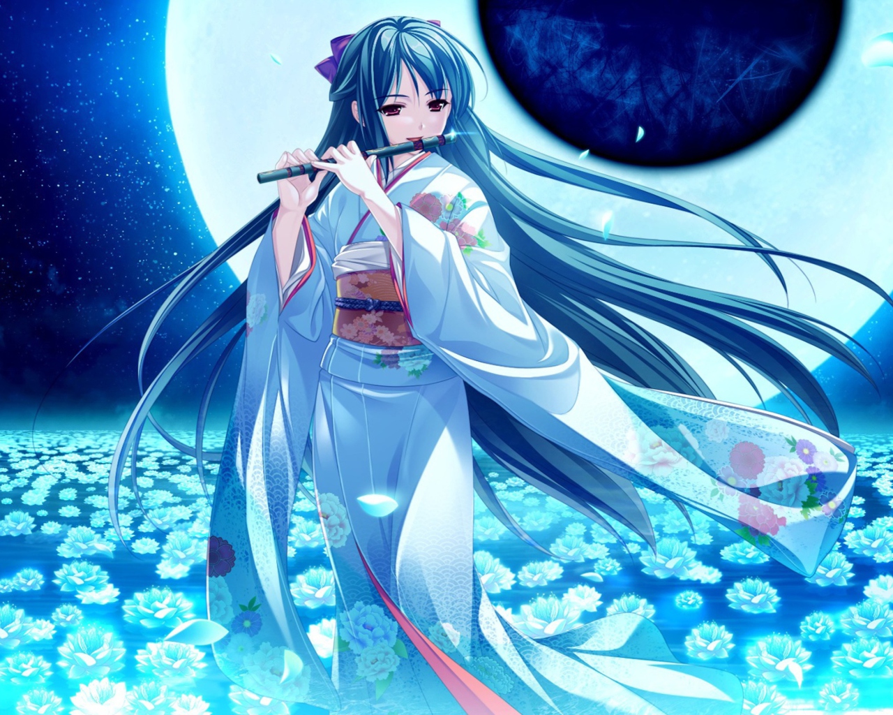 Das Tsukumo No Kanade Anime Girl Blue Kimono Wallpaper 1280x1024