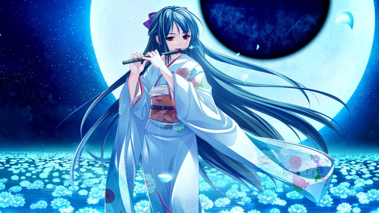 Screenshot №1 pro téma Tsukumo No Kanade Anime Girl Blue Kimono 1280x720