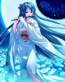 Das Tsukumo No Kanade Anime Girl Blue Kimono Wallpaper 128x160