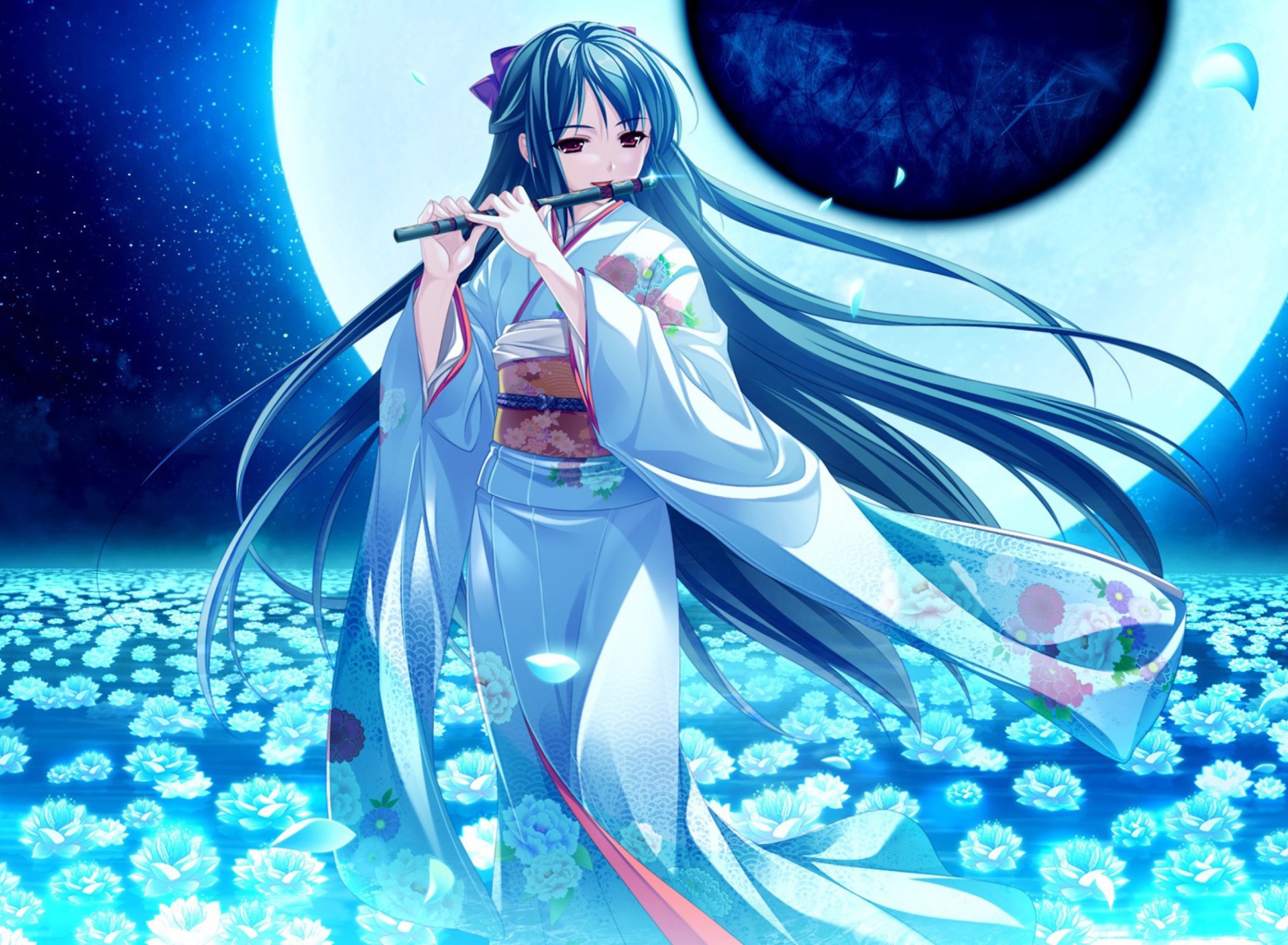 Screenshot №1 pro téma Tsukumo No Kanade Anime Girl Blue Kimono 1920x1408