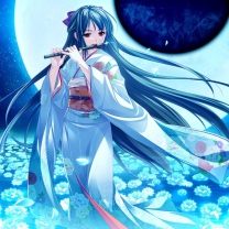 Das Tsukumo No Kanade Anime Girl Blue Kimono Wallpaper 208x208
