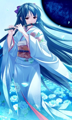 Sfondi Tsukumo No Kanade Anime Girl Blue Kimono 240x400