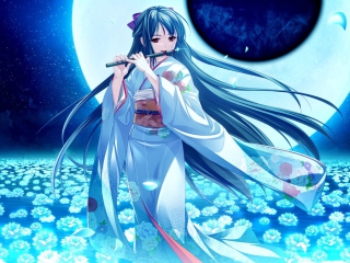 Tsukumo No Kanade Anime Girl Blue Kimono wallpaper 320x240