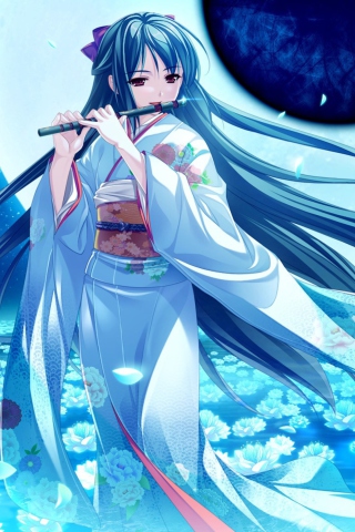 Das Tsukumo No Kanade Anime Girl Blue Kimono Wallpaper 320x480