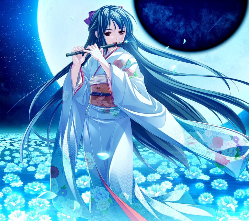 Das Tsukumo No Kanade Anime Girl Blue Kimono Wallpaper 960x854