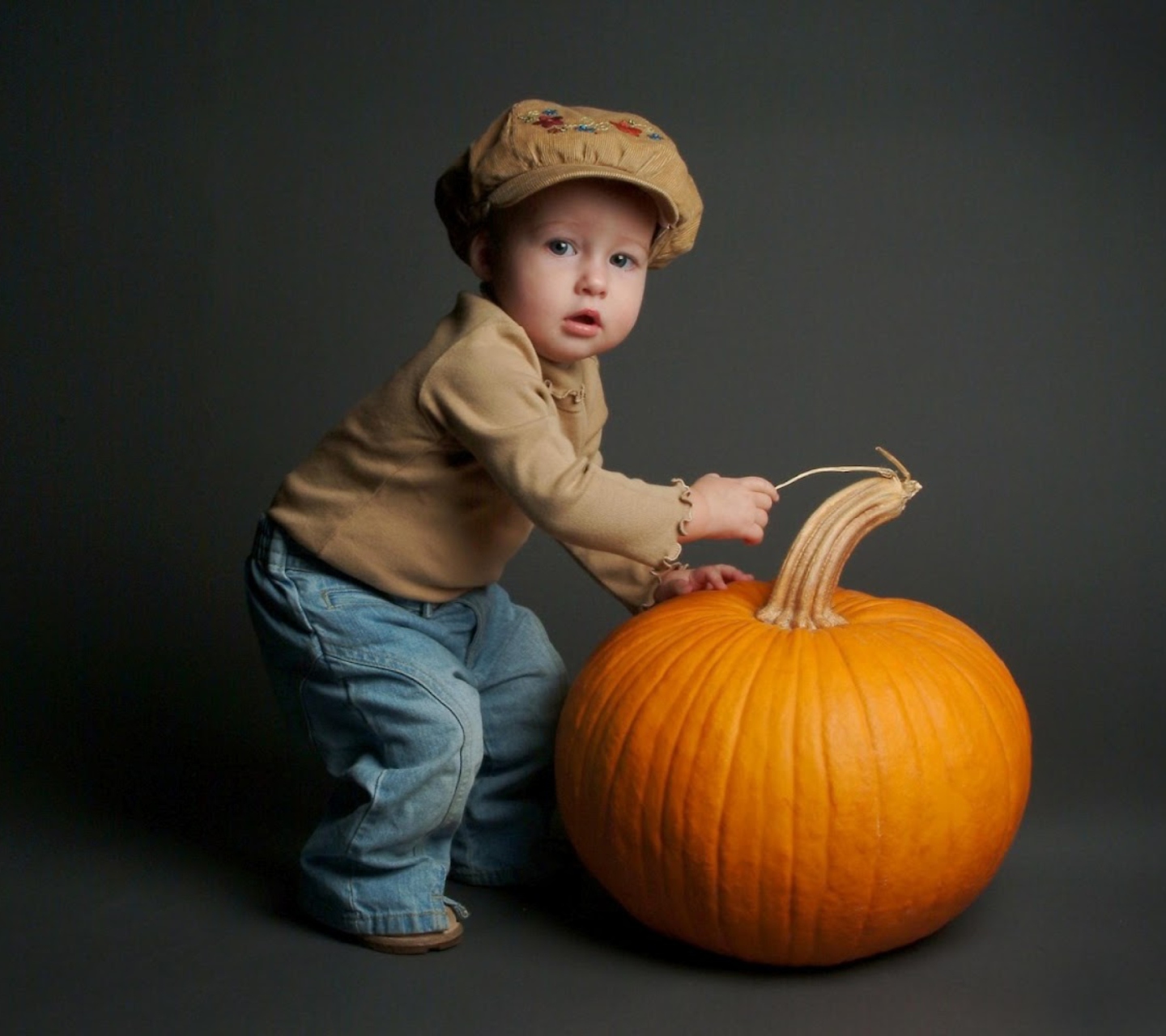 Sfondi Cute Baby With Pumpkin 1440x1280