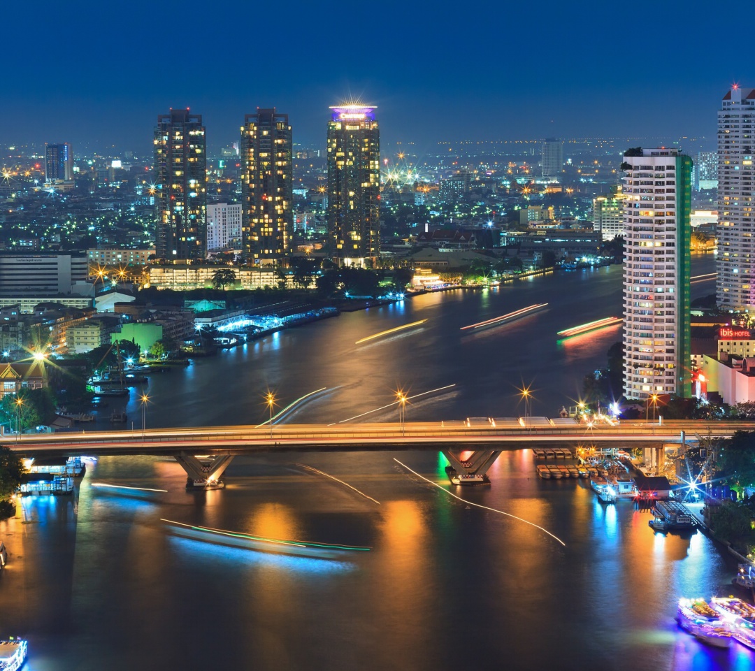 Обои Bangkok and Chao Phraya River 1080x960