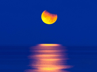 Das Orange Moon In Blue Sky Wallpaper 320x240