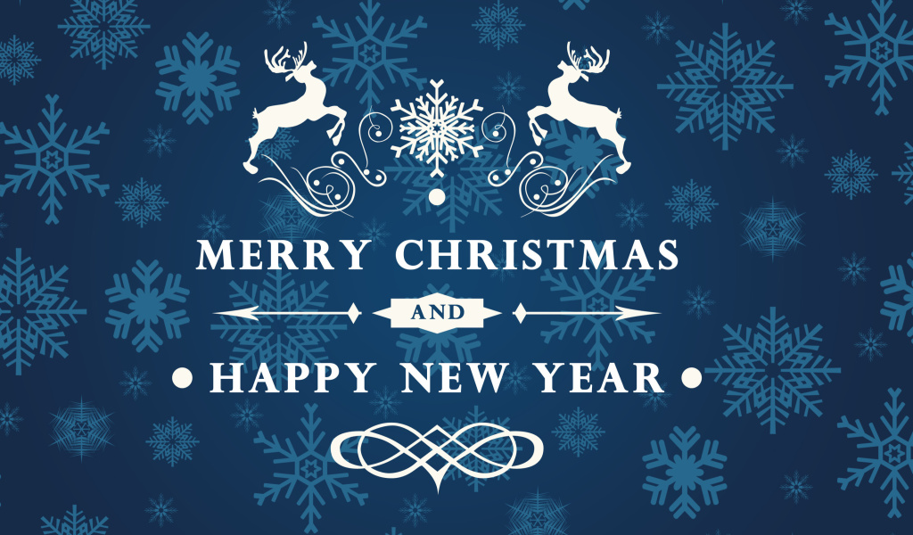 Das Reindeer wish Merry Christmas and Happy New Year Wallpaper 1024x600