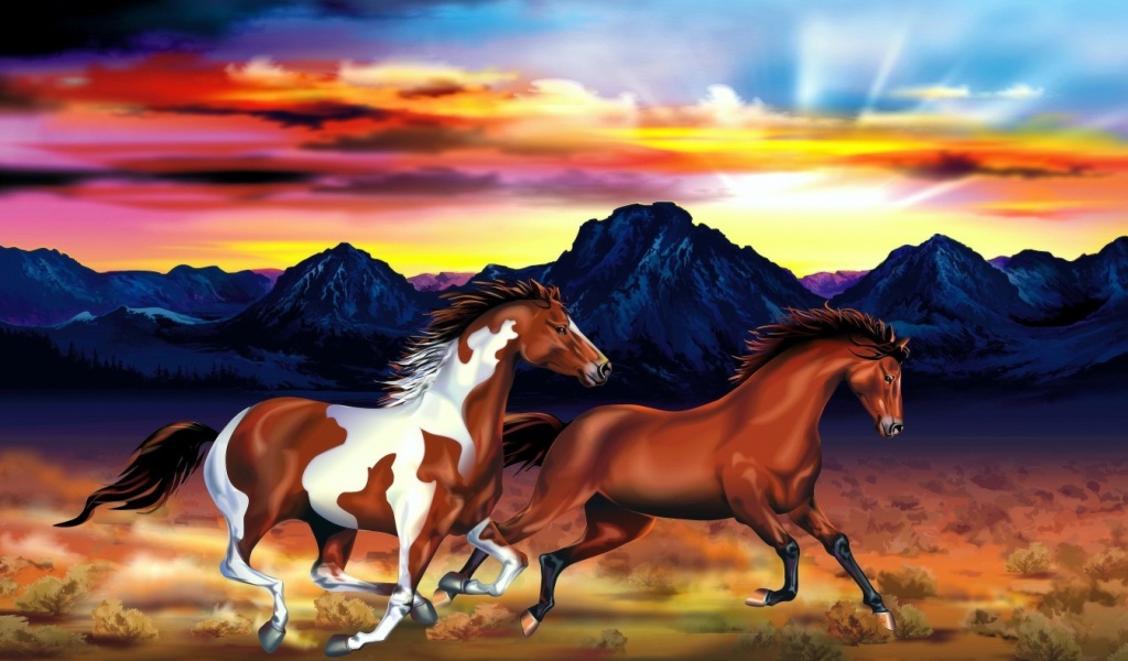 Das Painting with horses Wallpaper 1024x600