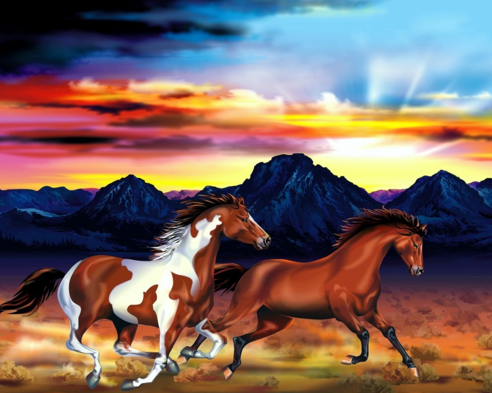 Обои Painting with horses 1600x1280