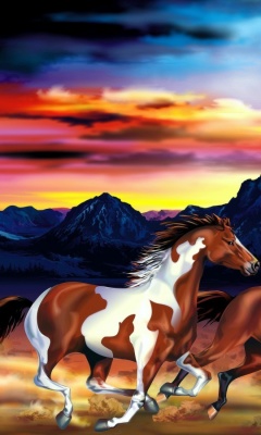 Обои Painting with horses 240x400