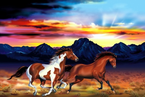 Обои Painting with horses 480x320