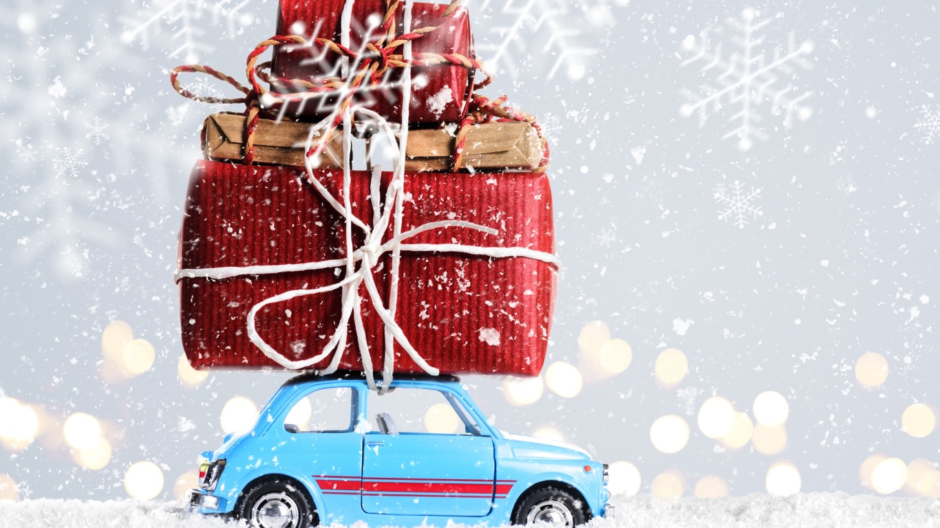 Das Xmas Car Gift Wallpaper 1366x768