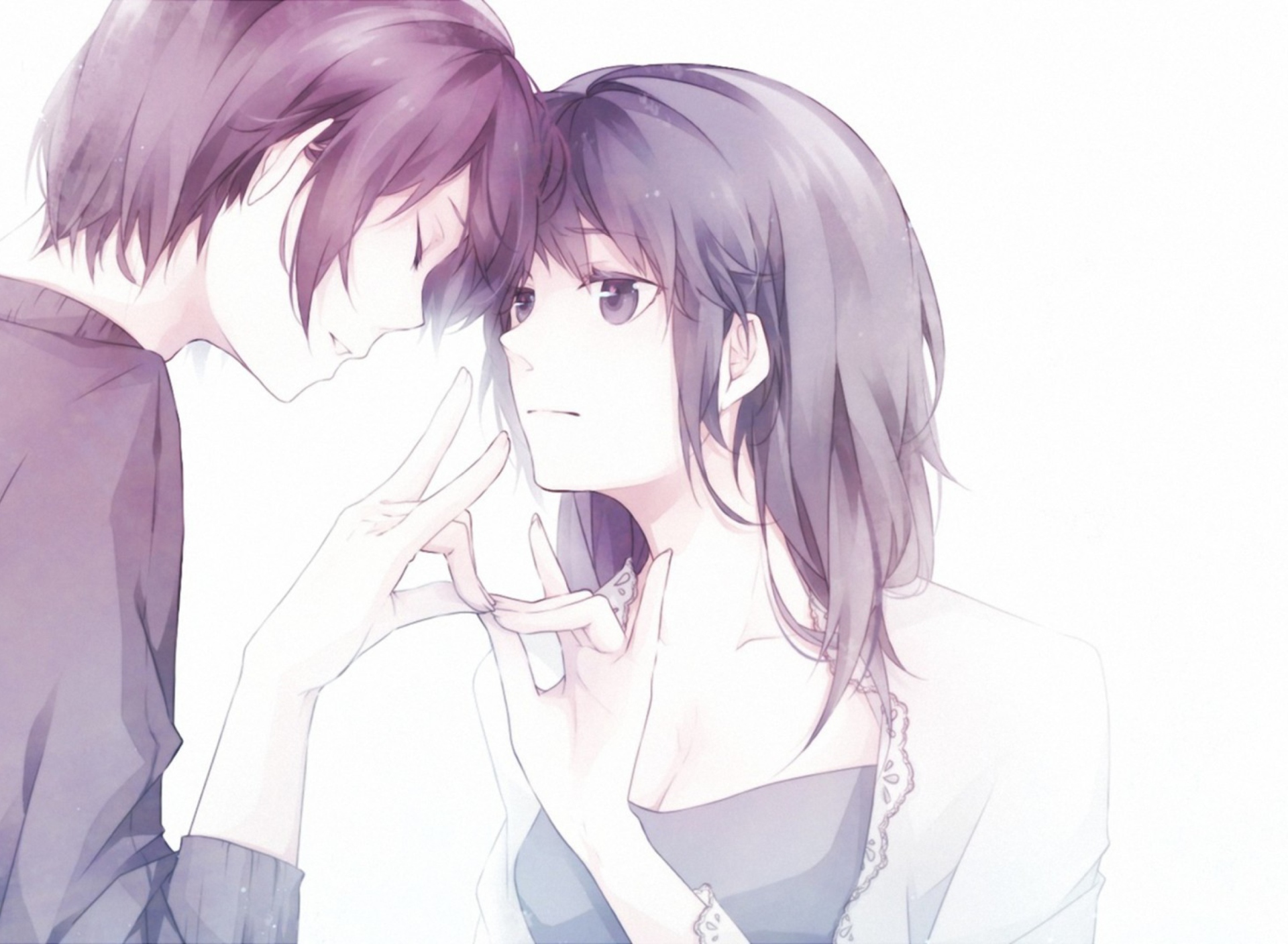 Das Guy And Girl With Violet Hair Wallpaper 1920x1408