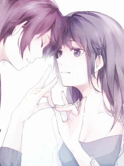 Das Guy And Girl With Violet Hair Wallpaper 480x640
