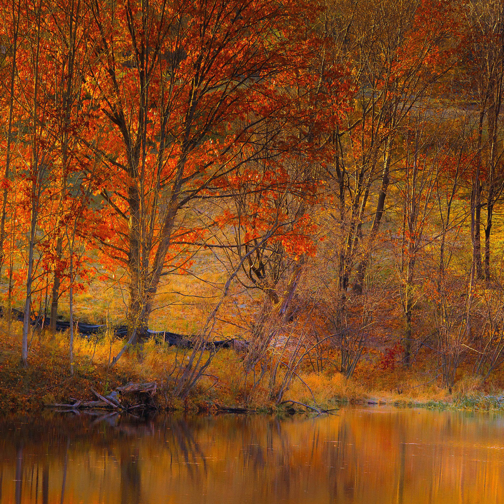 Colorful Autumn Trees near Pond wallpaper 1024x1024