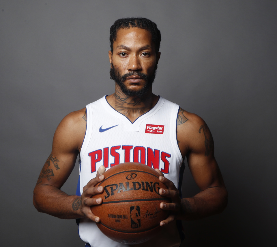 Das Derrick Rose in Detroit Pistons Wallpaper 960x854