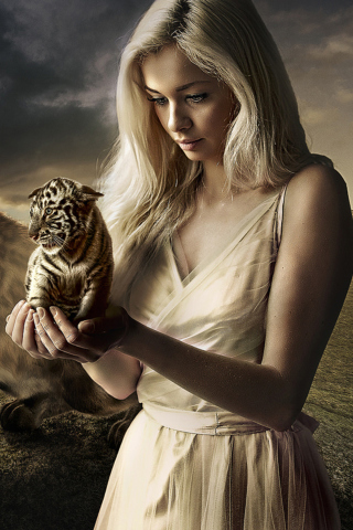 Girl With Tiger wallpaper 320x480