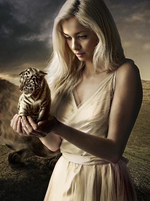 Girl With Tiger wallpaper 480x640