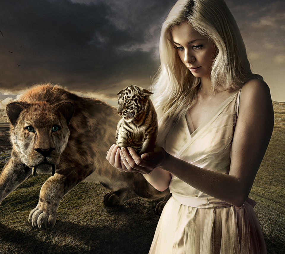 Girl With Tiger wallpaper 960x854